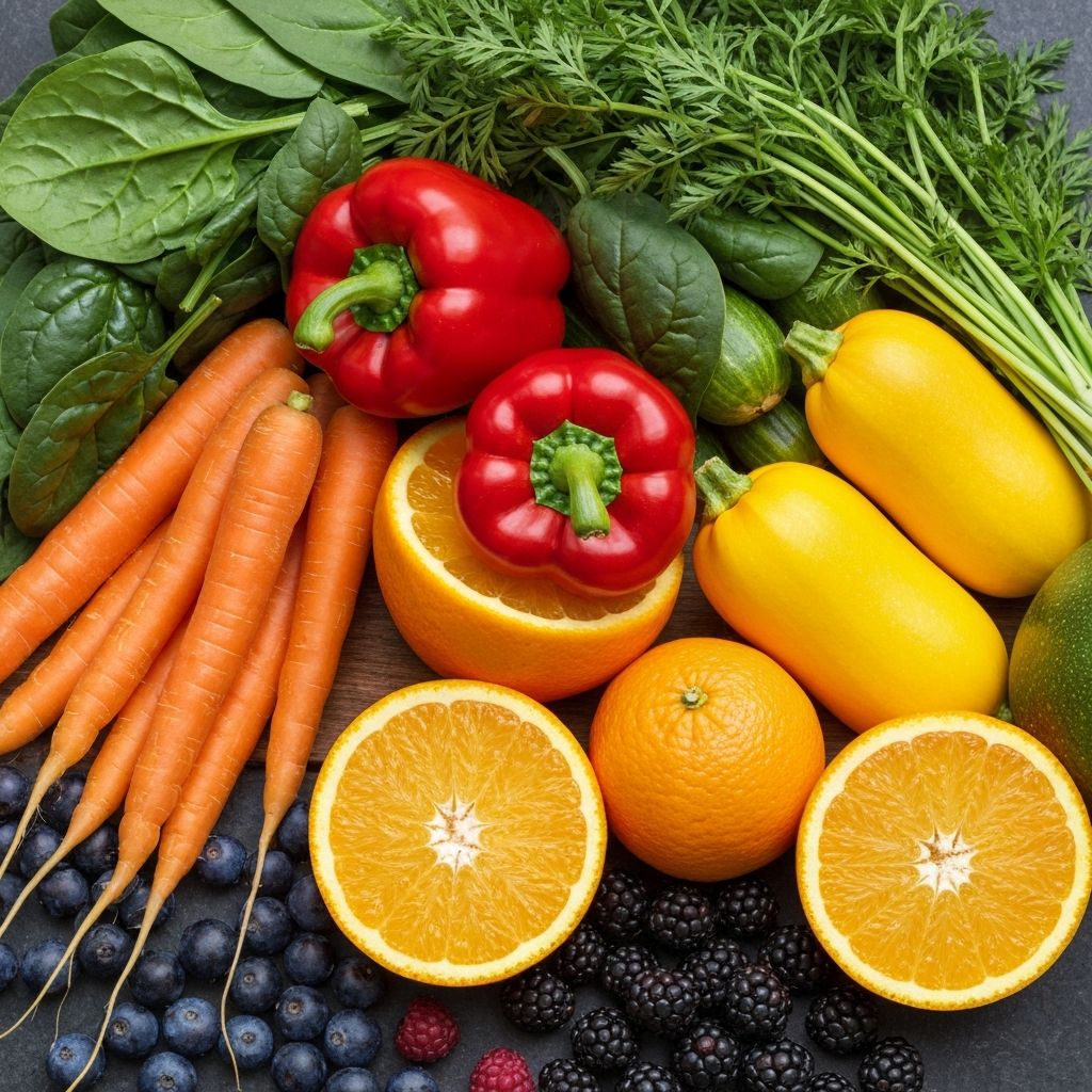 Szines gyümölcsök és zöldségek vitaminokkal