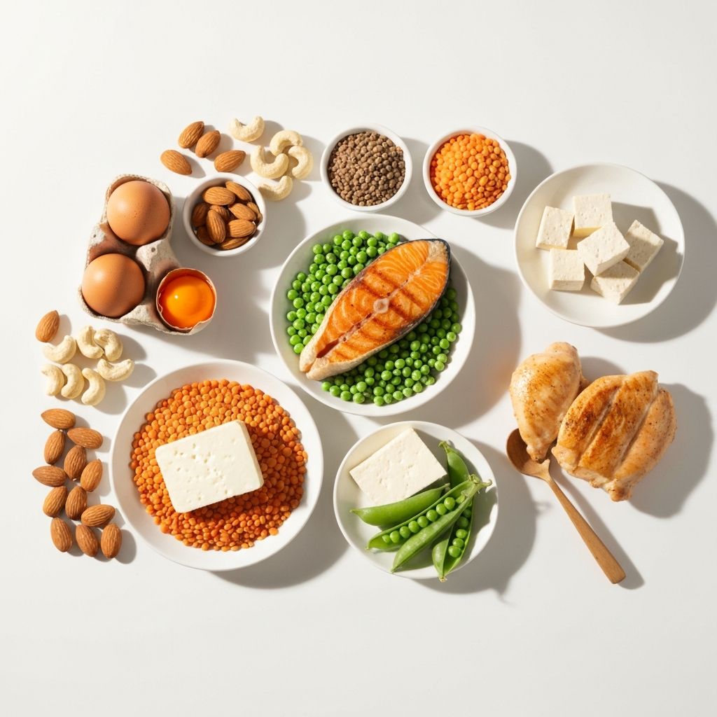 Fehérje források: tojás, hal, hús, bab